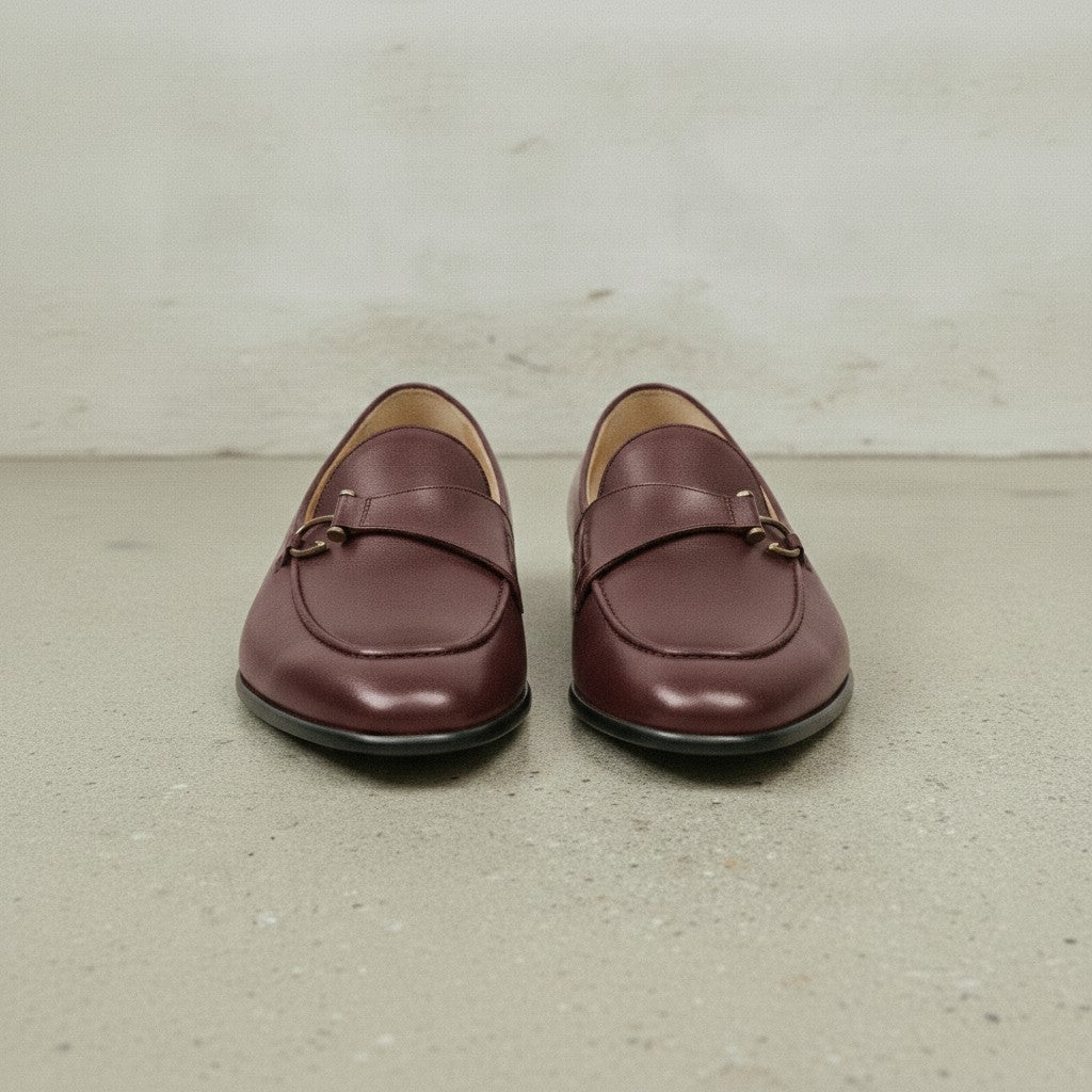 Men's Burgundy Apron-Toe Leather Bit Loafers