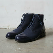 Men's Navy Blue Cap-Toe Suede Derby Boots
