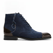 Men's Navy Blue Cap-Toe Suede Derby Boots