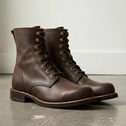 Men's Dark Brown Plain-Toe Leather Combat Boots — Huntington