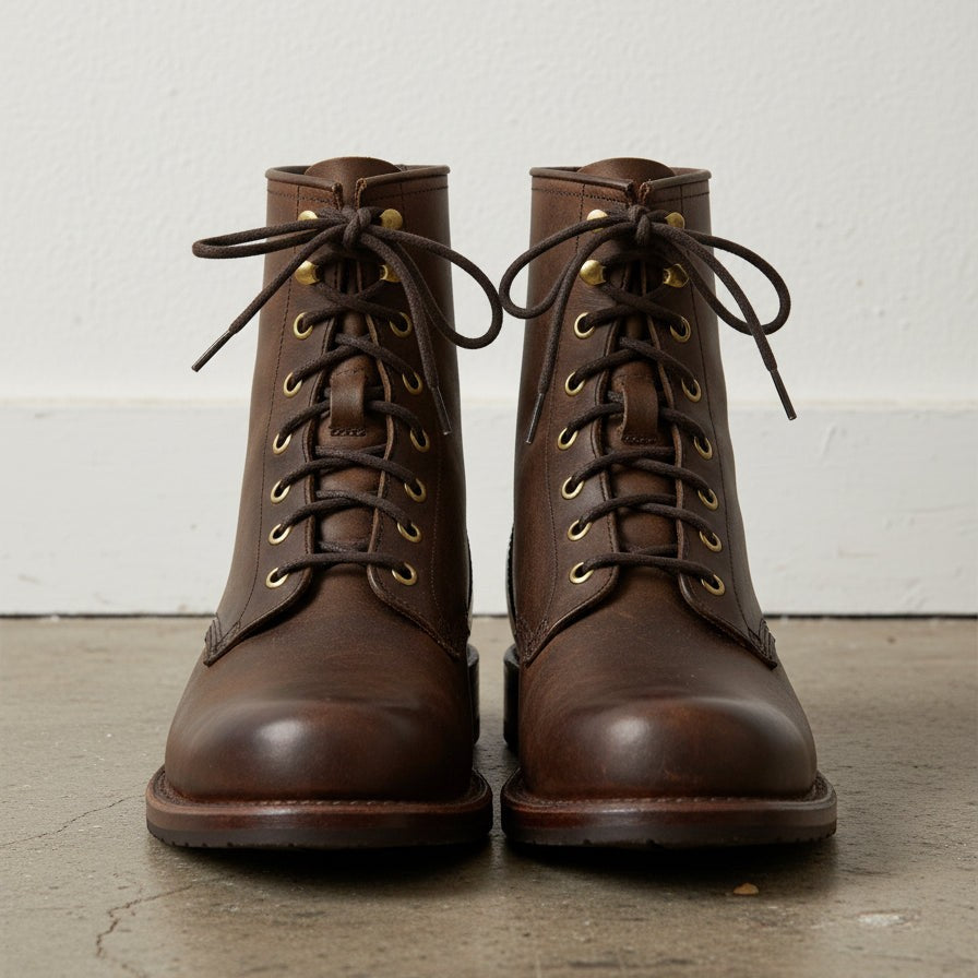 Men's Dark Brown Plain-Toe Leather Combat Boots — Huntington
