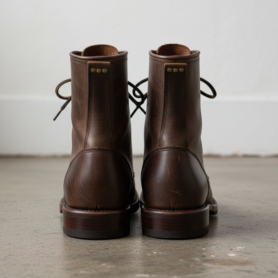 Men's Dark Brown Plain-Toe Leather Combat Boots — Huntington