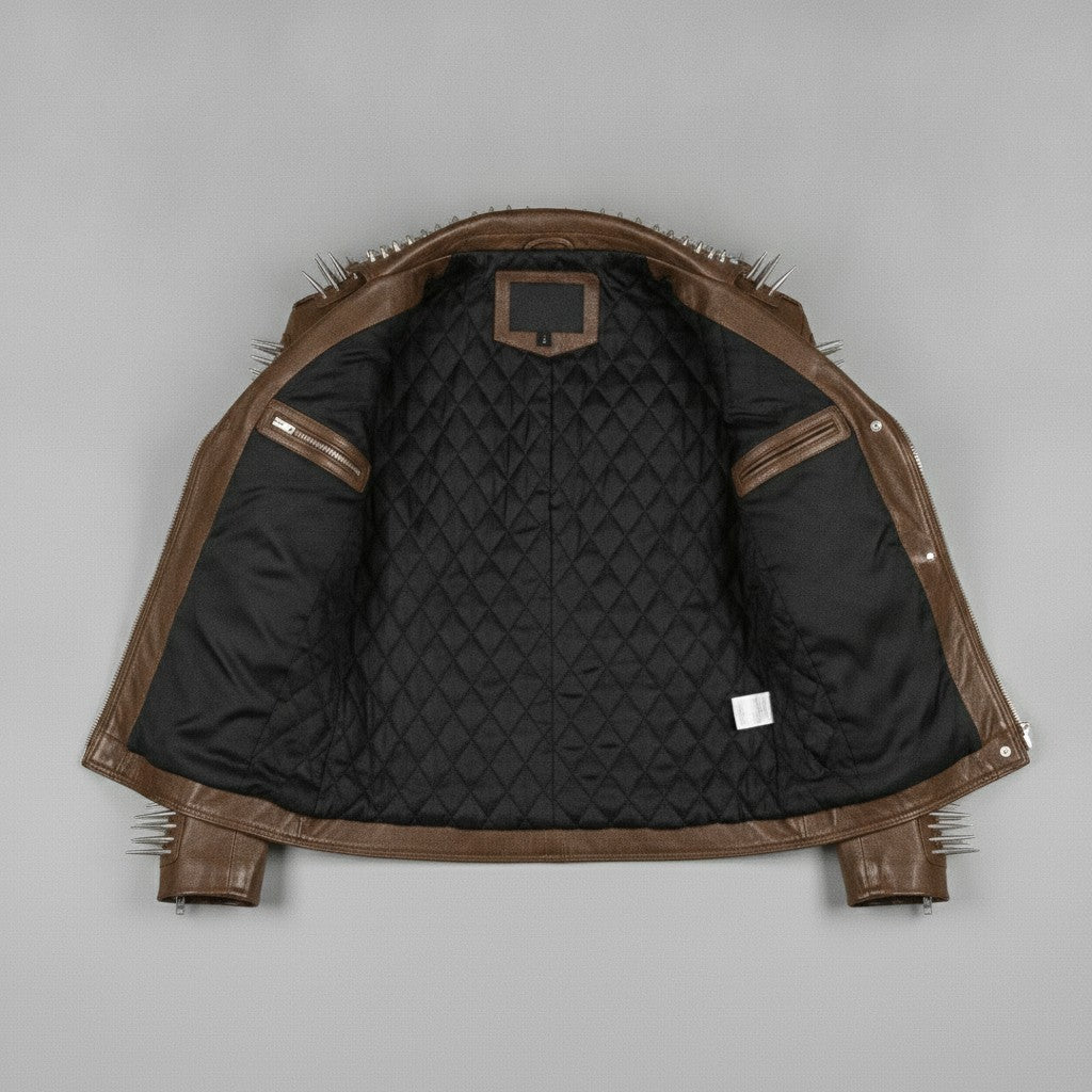 Men's Brown Studded Leather Biker Jacket