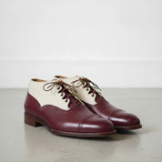 Men's Burgundy and Cream Cap-Toe Leather Spectator Oxford Boots — Edridge