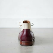 Men's Burgundy and Cream Cap-Toe Leather Spectator Oxford Boots — Edridge