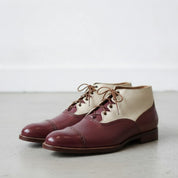 Men's Burgundy and Cream Cap-Toe Leather Spectator Oxford Boots — Edridge