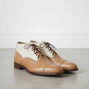 Men's Tan and Cream Cap-Toe Leather Spectator Oxford Boots — Edridge