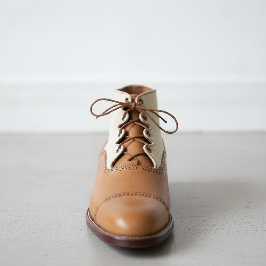 Men's Tan and Cream Cap-Toe Leather Spectator Oxford Boots — Edridge