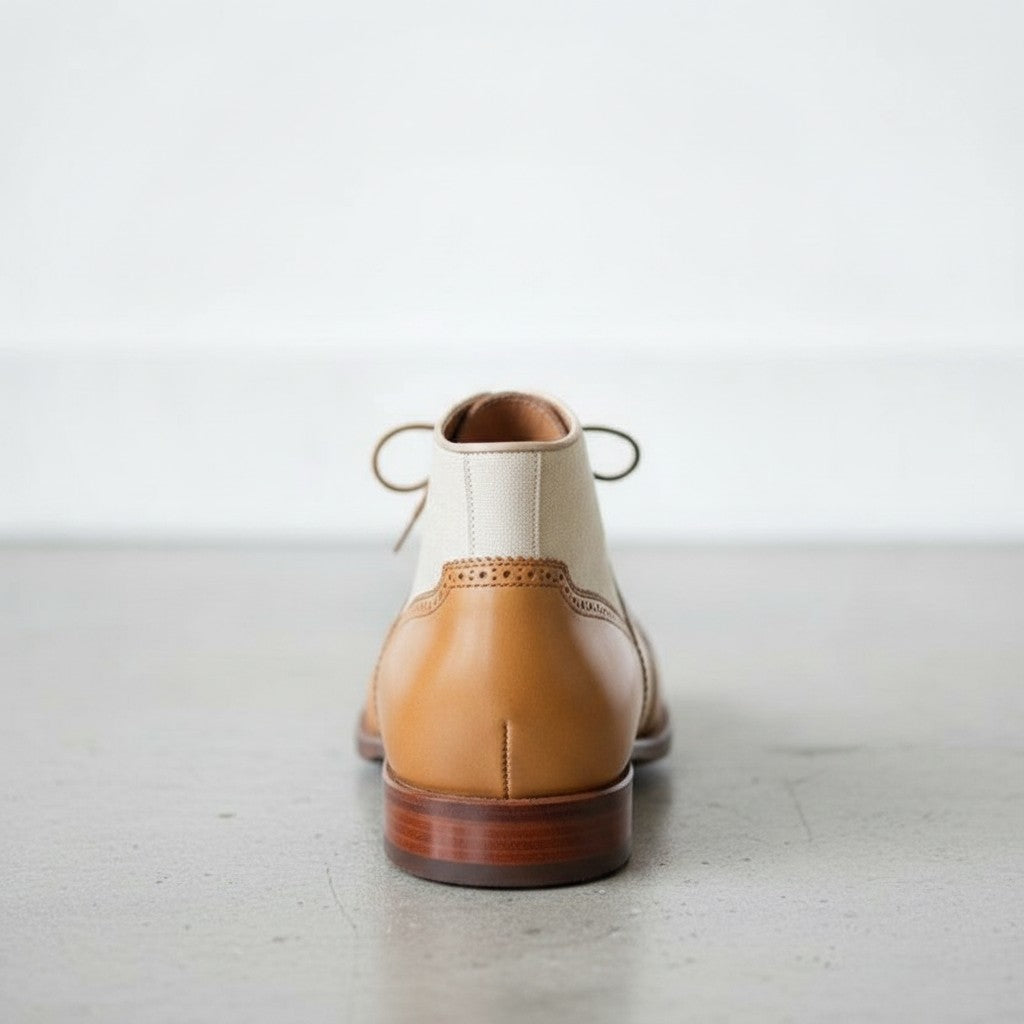 Men's Tan and Cream Cap-Toe Leather Spectator Oxford Boots — Edridge