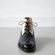 Men's Black and Cream Cap-Toe Leather Spectator Oxford Boots