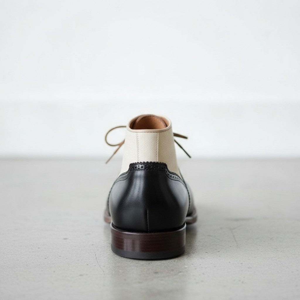 Men's Black and Cream Cap-Toe Leather Spectator Oxford Boots