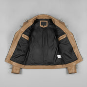Men's Tan Studded Leather Biker Jacket