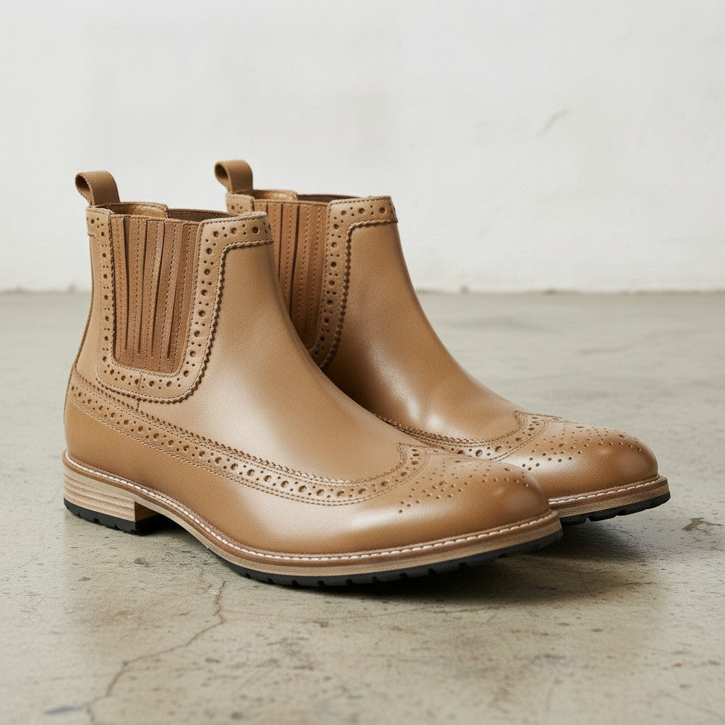 Men's Tan Wingtip Suede Leather Chelsea Boots — Colman