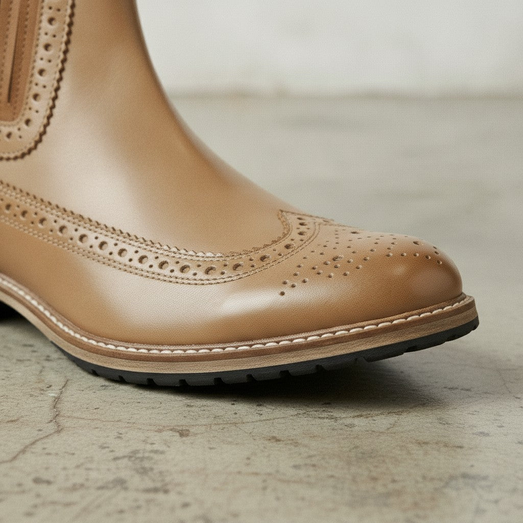 Men's Tan Wingtip Suede Leather Chelsea Boots — Colman