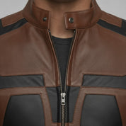 Men's Brown and Black Leather Biker Jacket — Chesterfield