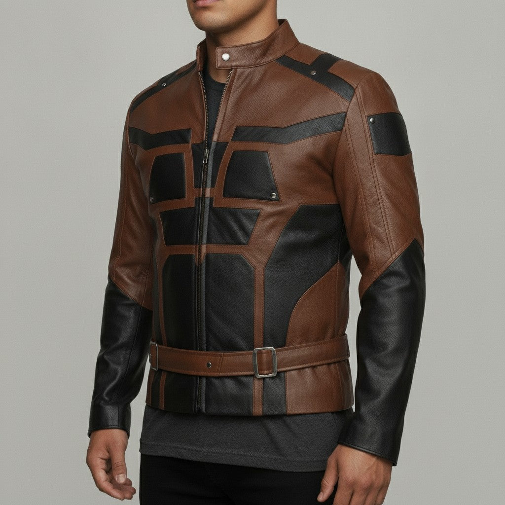 Men's Brown and Black Leather Biker Jacket — Chesterfield