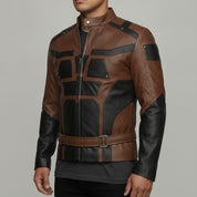 Men's Brown and Black Leather Biker Jacket — Chesterfield