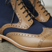 Men's Blue and Tan Wingtip Leather Derby Boots — Enbourne