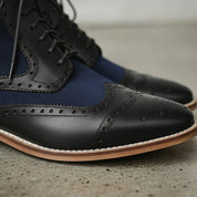 Men's Blue and Black Wingtip Leather Derby Boots — Enbourne — Enbourne