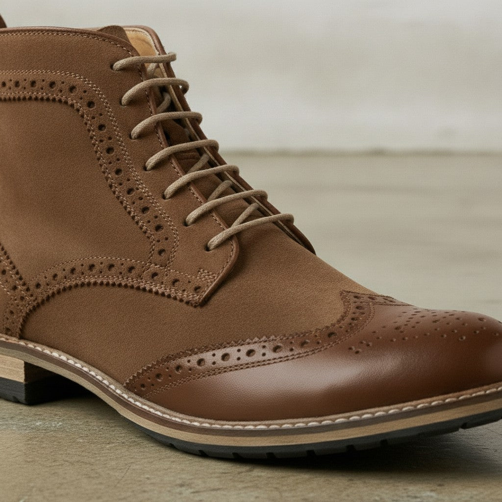 Men's Brown Wingtip Suede Derby Boots — Potter