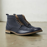 Men's Navy Blue Wingtip Suede Derby Boots — Potter