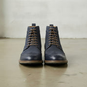 Men's Navy Blue Wingtip Suede Derby Boots — Potter