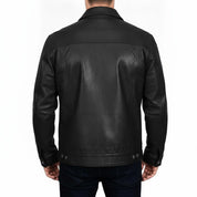 Men's Black Leather Trucker Jacket