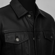 Men's Black Leather Trucker Jacket