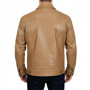 Men's Tan Leather Trucker Jacket