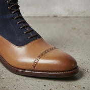 Men's Tan and Dark Blue Cap-Toe Leather Derby Boots — Smedley