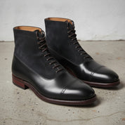 Men's Black and Dark Blue Cap-Toe Leather Derby Boots — Smedley