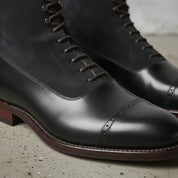 Men's Black and Dark Blue Cap-Toe Leather Derby Boots — Smedley