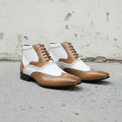 Men's Tan and White Wingtip Leather Spectator Oxfords — Scott