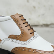 Men's Tan and White Wingtip Leather Spectator Oxfords — Scott