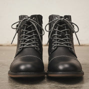 Men's Black Cap-Toe Leather Ankle Boots — Borton — Borton