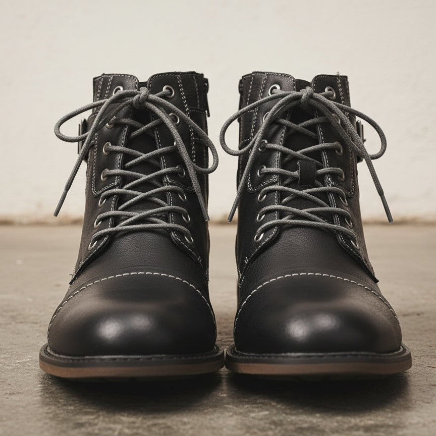 Men's Black Cap-Toe Leather Ankle Boots — Borton — Borton