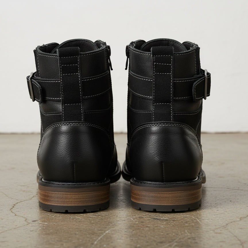 Men's Black Cap-Toe Leather Ankle Boots — Borton — Borton