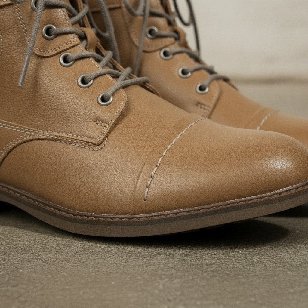 Men's Tan Cap-Toe Leather Ankle Boots — Borton