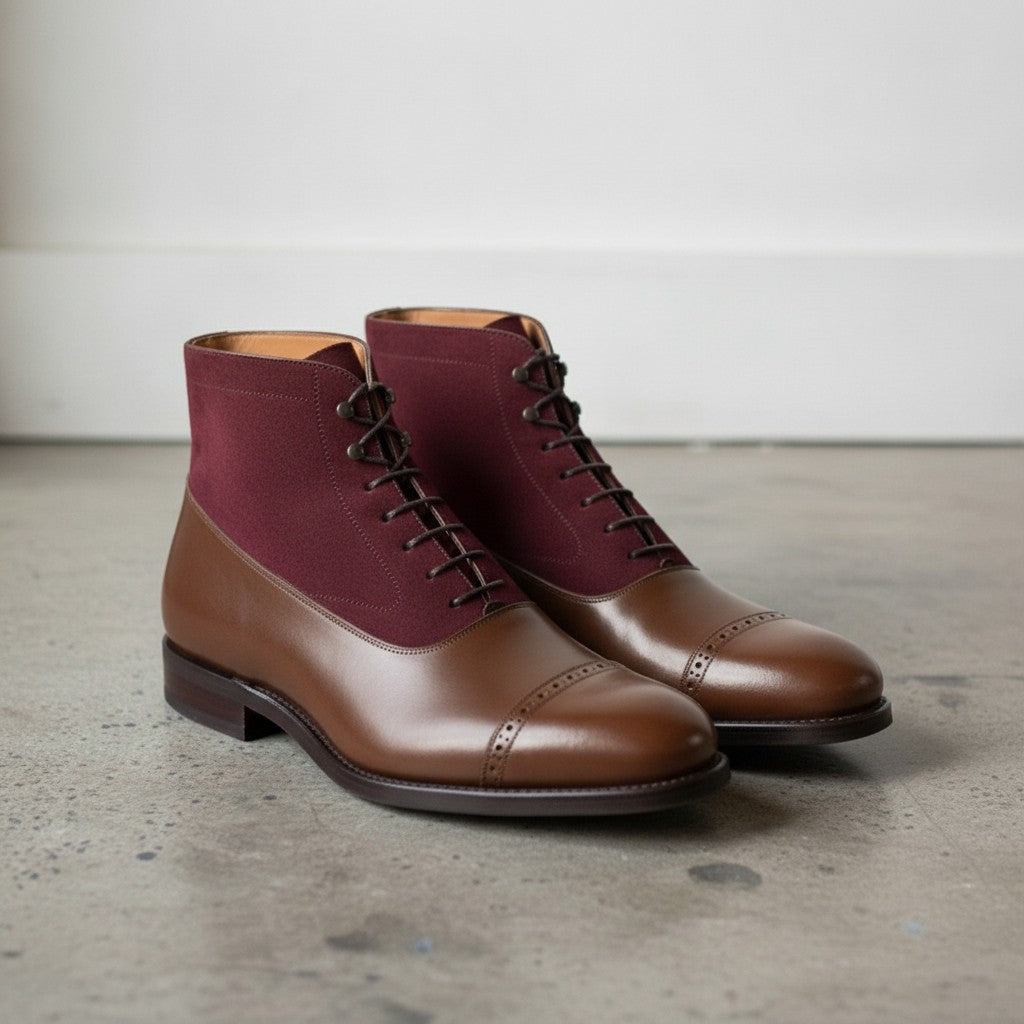 Men's Brown Cap-Toe Leather Oxford Boots — Adlard
