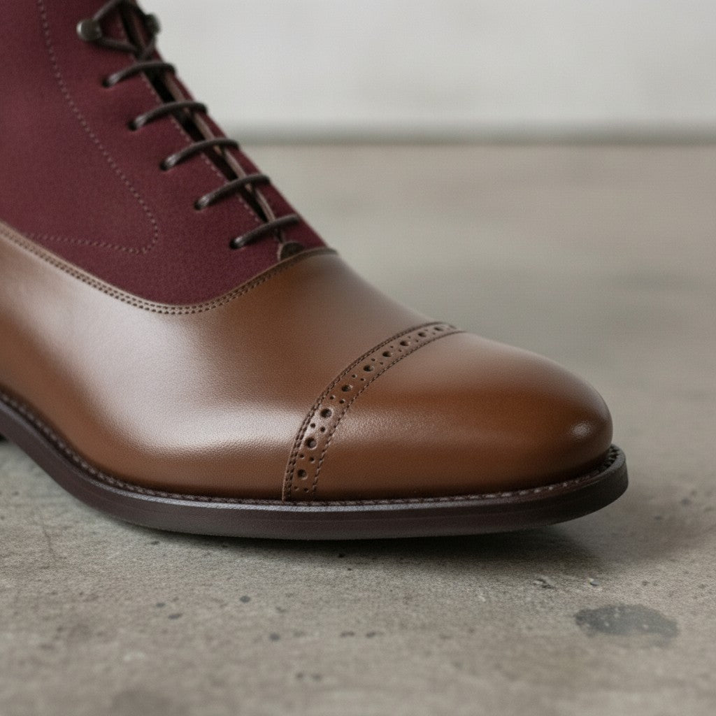 Men's Brown Cap-Toe Leather Oxford Boots — Adlard