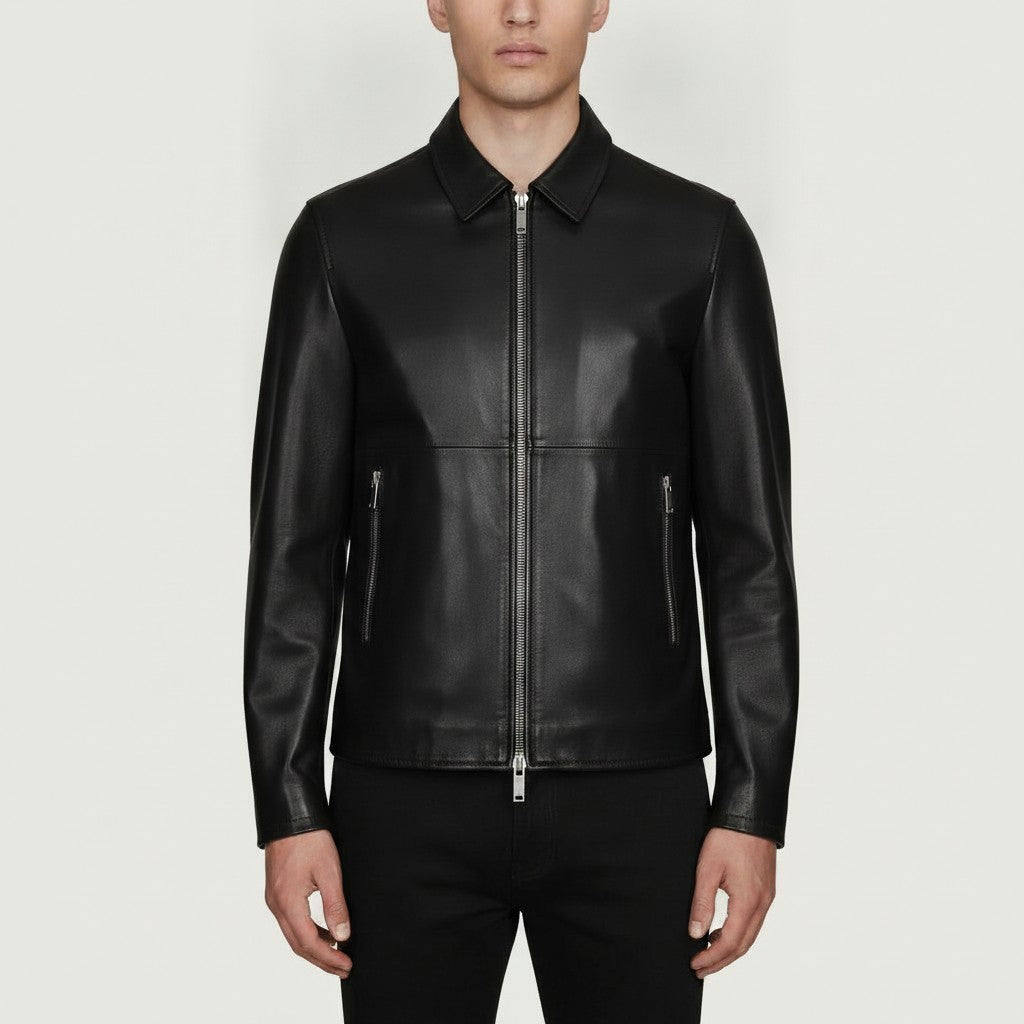 Men's Black Leather Biker Jacket — Bracknell