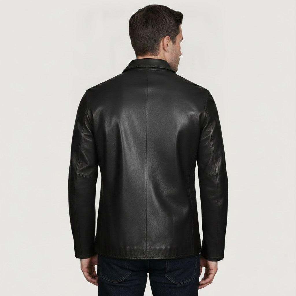 Men's Black Leather Biker Jacket — Bracknell