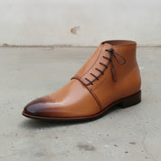Men's Cognac and Tan Plain-Toe Leather Chukka Boots — Oldham