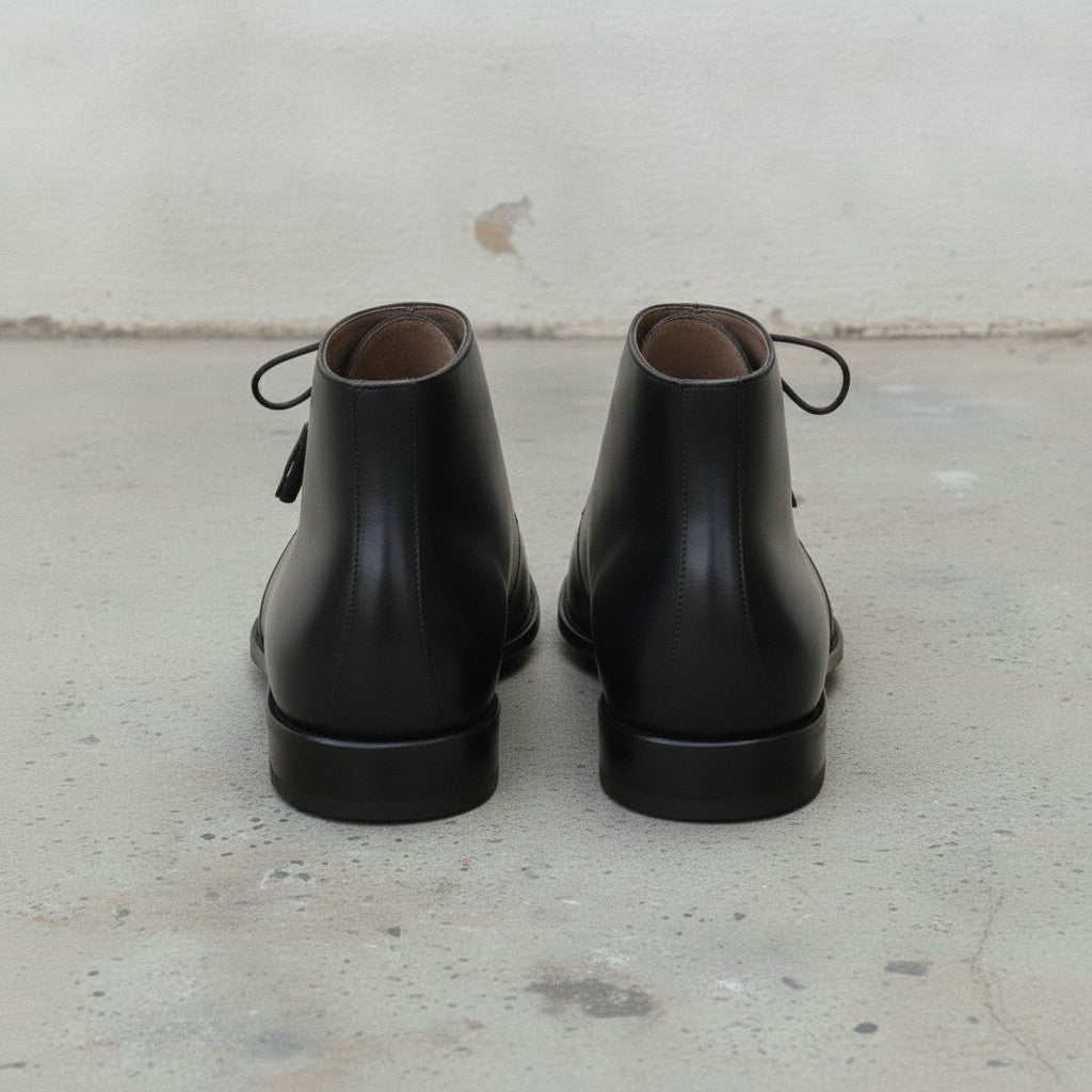 Men's Black Medallion-Toe Leather Side-Lace Boots — Oldham