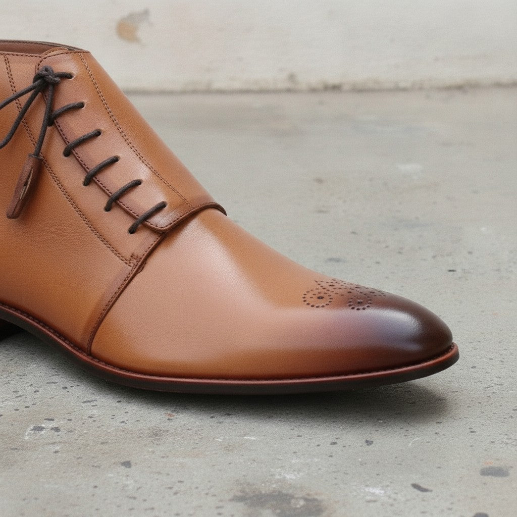 Men's Cognac and Tan Plain-Toe Leather Chukka Boots — Oldham