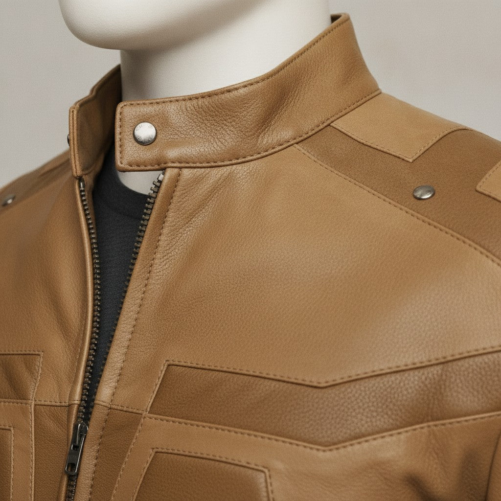 Men's Tan Leather Biker Jacket — Chesterfield
