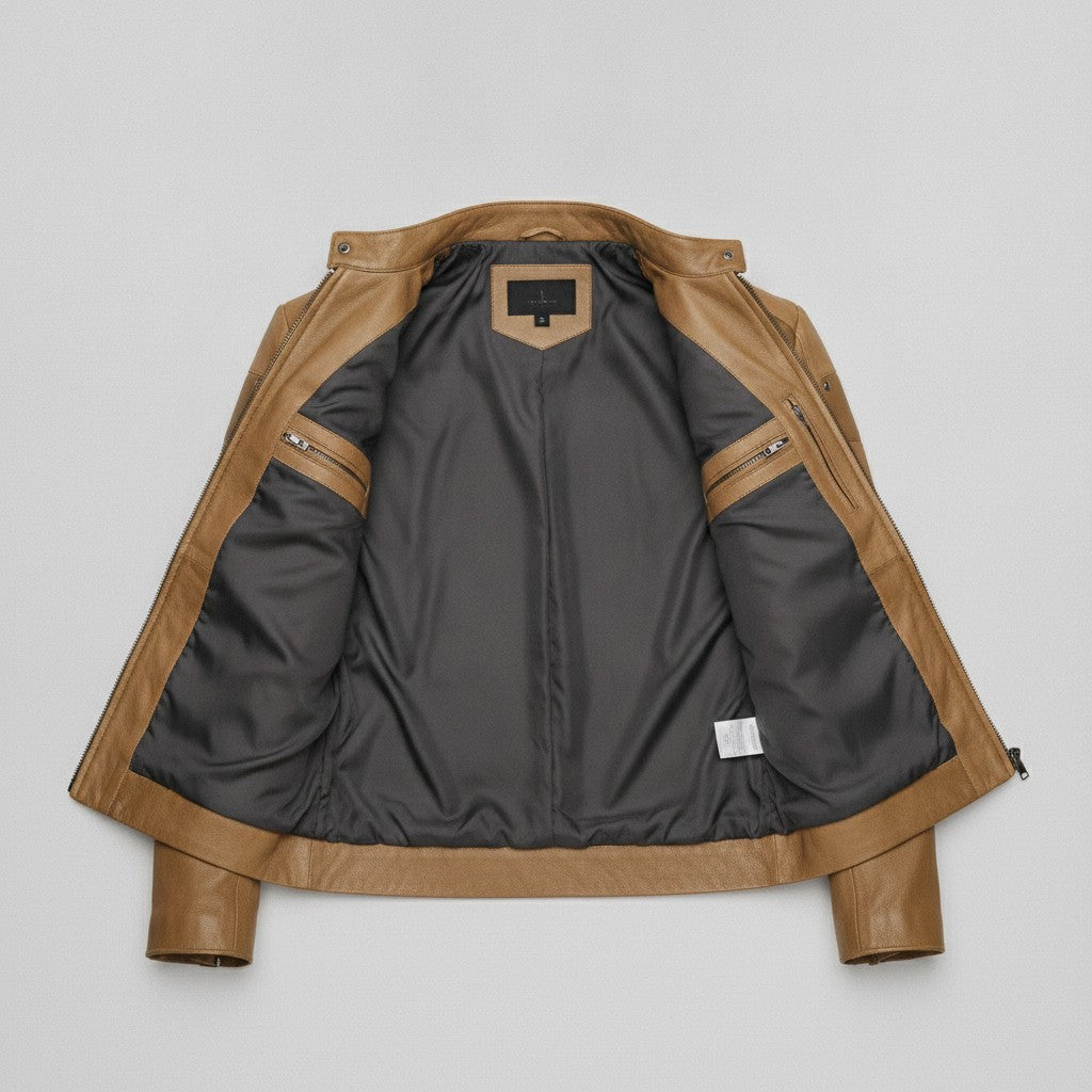 Men's Tan Leather Biker Jacket — Chesterfield