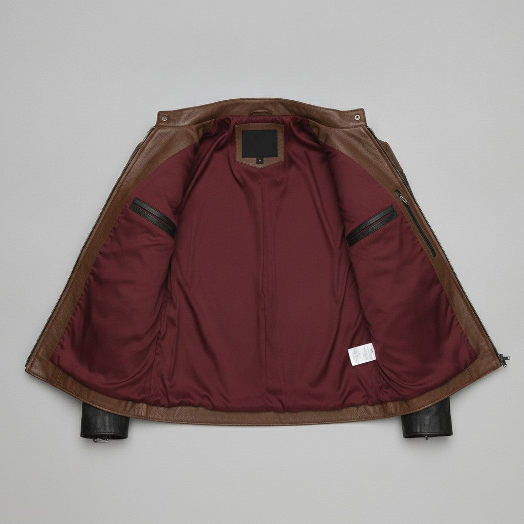 Men's Brown and Black Leather Biker Jacket — Chesterfield