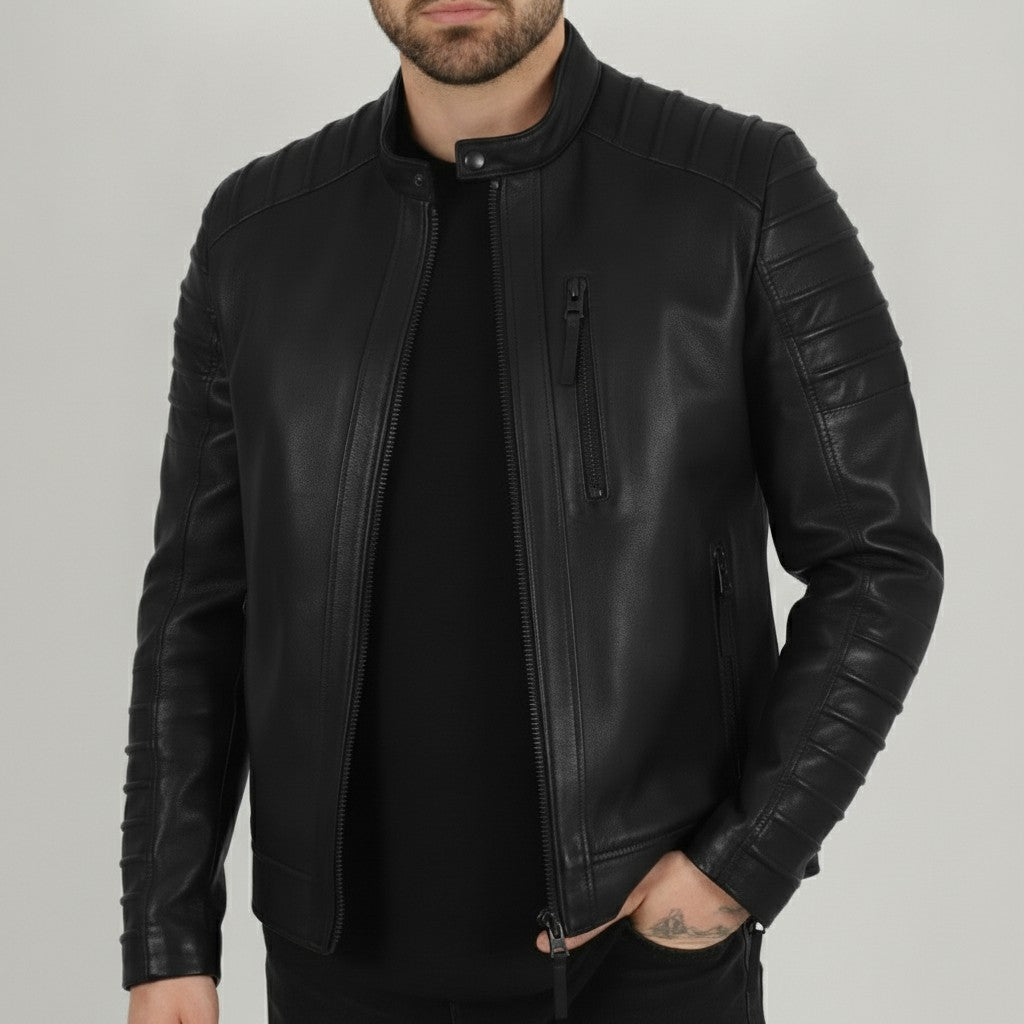 Men's Black Quilted Leather Biker Jacket