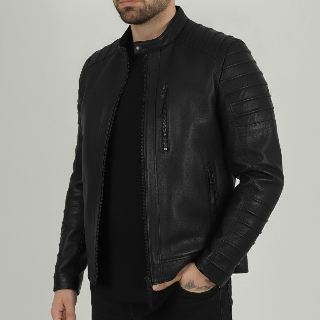 Men's Black Quilted Leather Biker Jacket